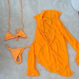 Vibrant Orange Bikini Set with Cover-Up